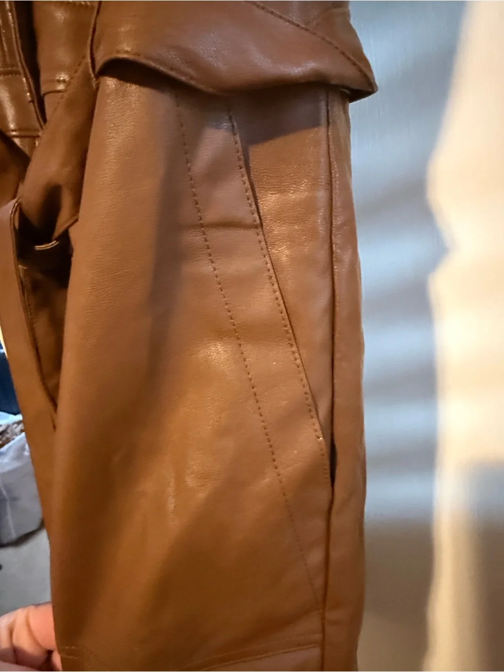 PAIGE Brown Faux Leather Shirt Dress with Belt - Picture 4 of 4